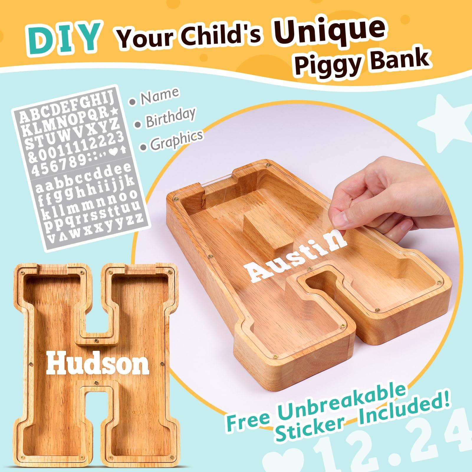 summidate SummiDate Wooden Letter Piggy Bank| Piggy Bank for Boys Girls Toddler| Alphabet H Money Bank| Coin Bank Birthday Gift for Kids|Birthday Gift for Kids (H)