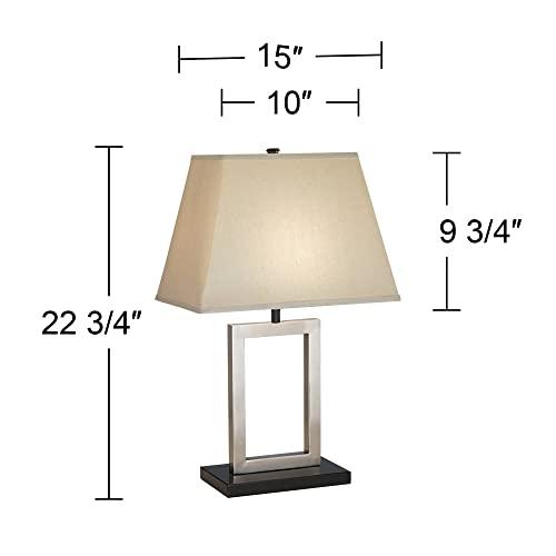 360 Lighting 360 Lighting Modern Accent Table Lamp 22 3/4" High Brushed Nickel Open Geometric Metal Rectangular Linen Fabric Shade for Bedroom Living Room House Home Bedside Nightstand Office Family