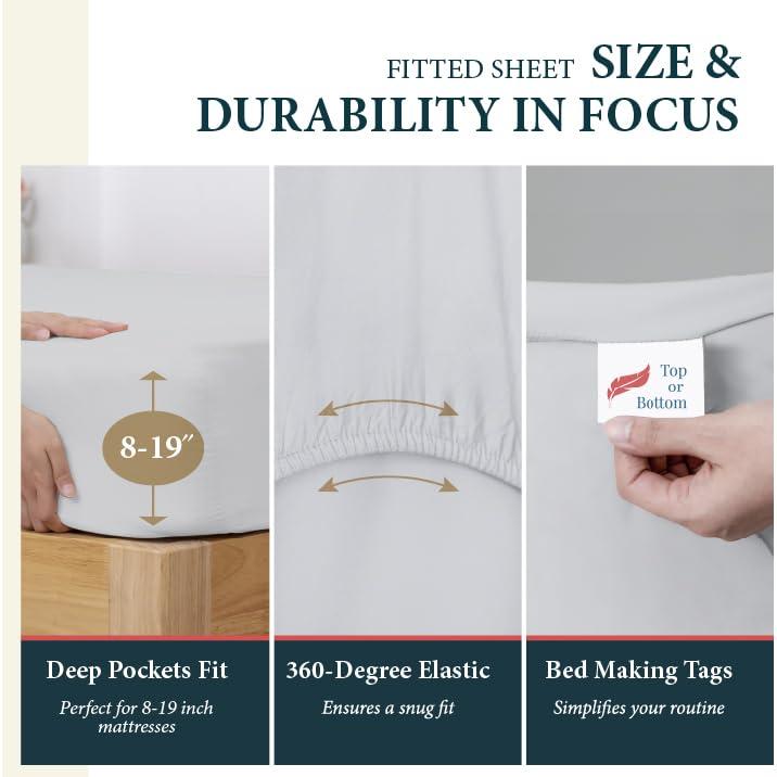 Ashton Sheets Ashton Sheets 100% Egyptian Cotton Sheets Queen Size - 1500 Thread Count 4 PC Queen Sheet Set Egyptian Cotton, Sateen Weave Sheets Queen Size, High Thread Count Sheets, 19\" Deep Pocket - Light Grey