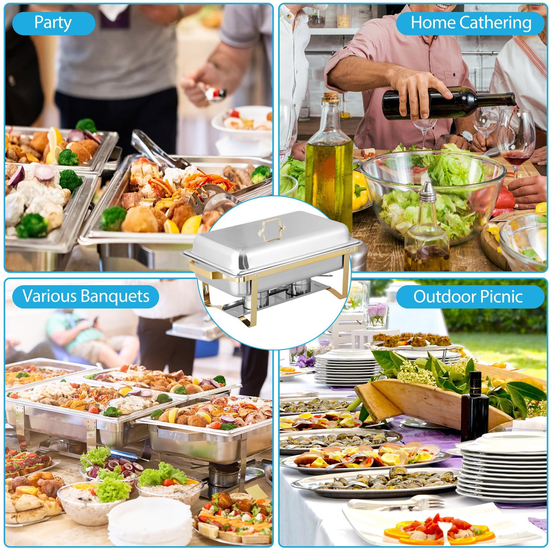 HomGarden HomGarden 8 Pack 8QT Chafing Dish Stainless Steel Complete Buffet Set, High Grade Chafers and Buffet Warmer Set for Kitchen Party Banquet Dining, Gold and Silver