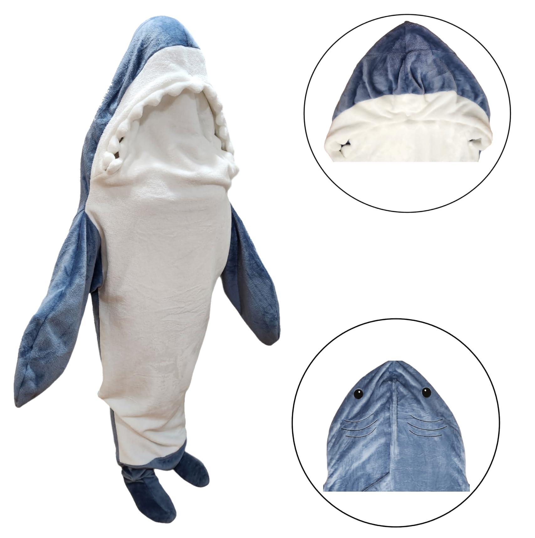 Generic Generic Mr_OP, shark blanket, shark wearable blanket, adult shark blanket wearable, shark blanket hoodie onesie. (BLUE, Medium)