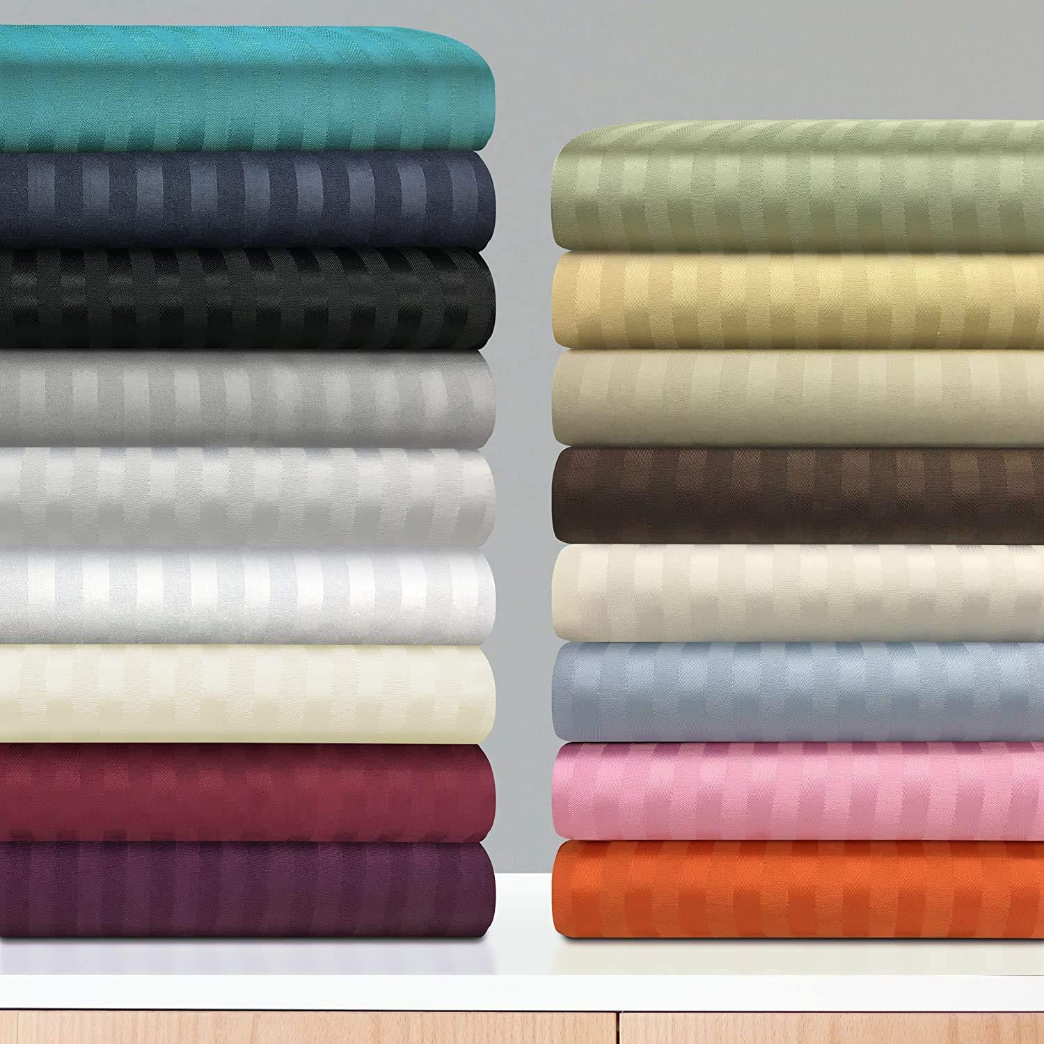 BesBedding Top Split Cal-King Sheets-White Stripe-800 TC 100% Egyptian Cotton Bed Sheets, Top Split Head Cal-King Sheets Sets for Adjustable Beds, Split Top Cal-King Fitted Sheet, Upto 32\'\' Deep Pockets