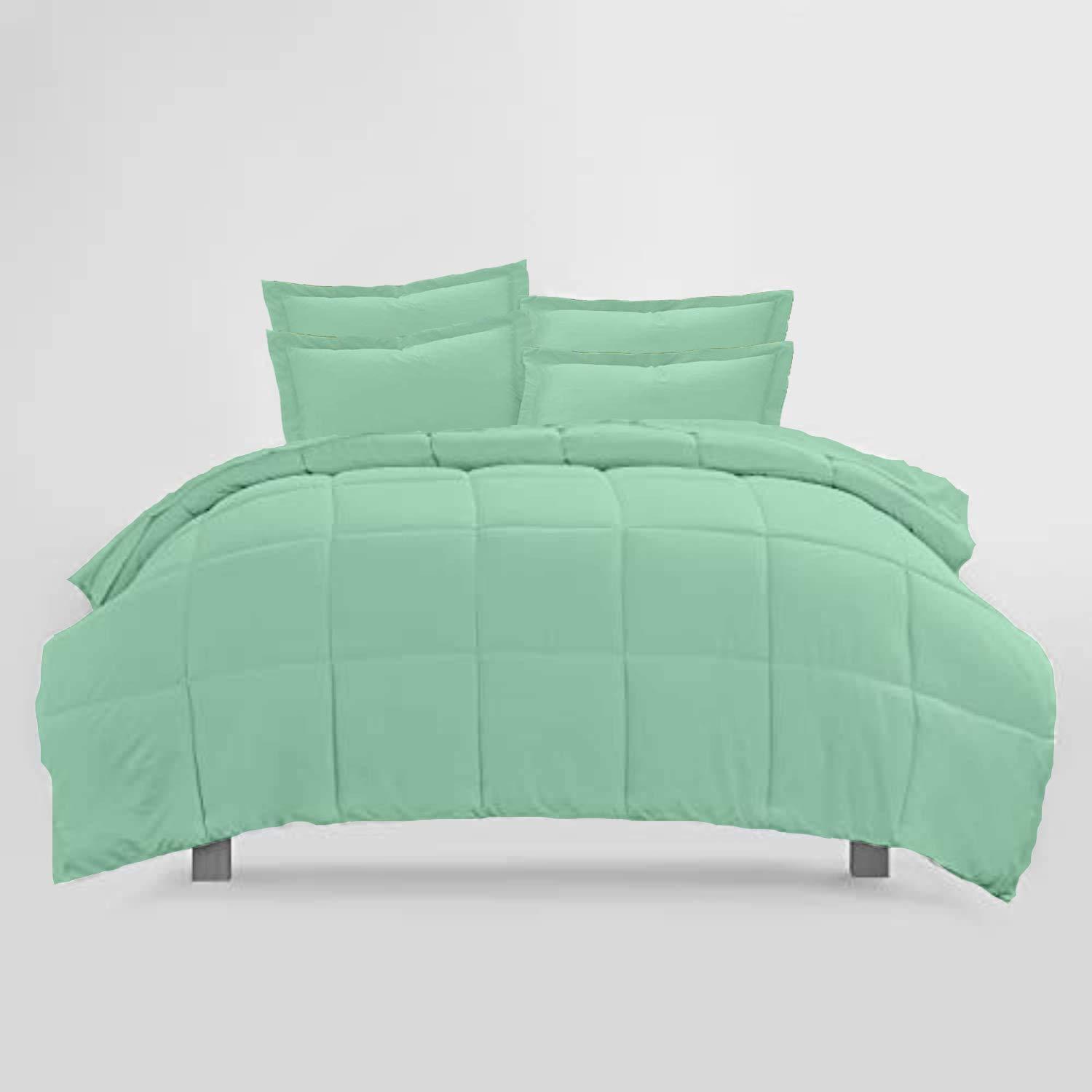 All Star Linen Aqua Blue Box Stitched Down Alternative Comforter Oversized King (116\'\' x 98\'\') 600 GSM 800 Thread Count Premium All-Season Cotton 5PC