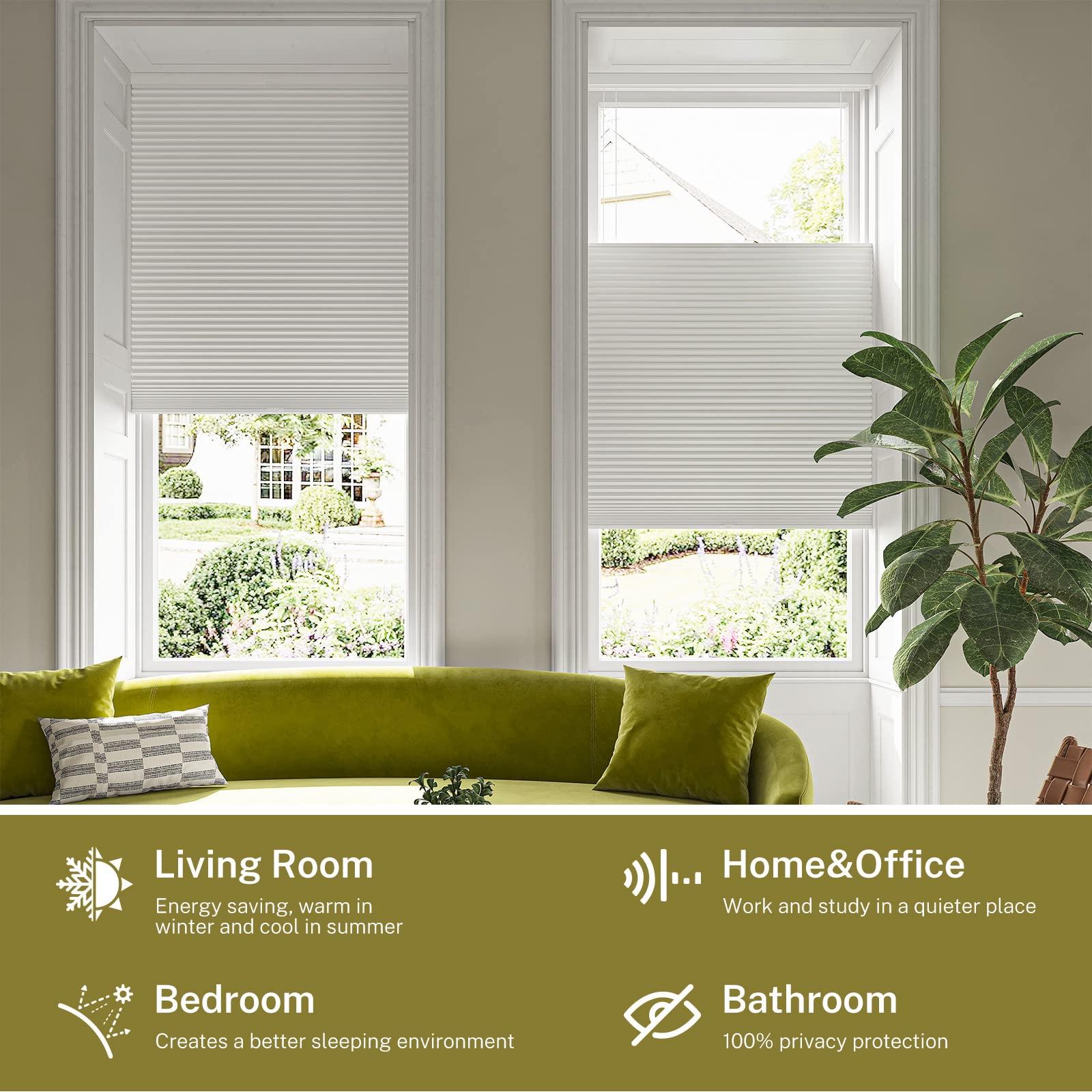 moonice Moonice Top Down Bottom Up Blackout Cellular Shades, Cordless up Down Blinds Bottom up Blinds for Windows Honeycomb Blinds Room Darkening Honeycomb Shades for WindowsEasy to Install