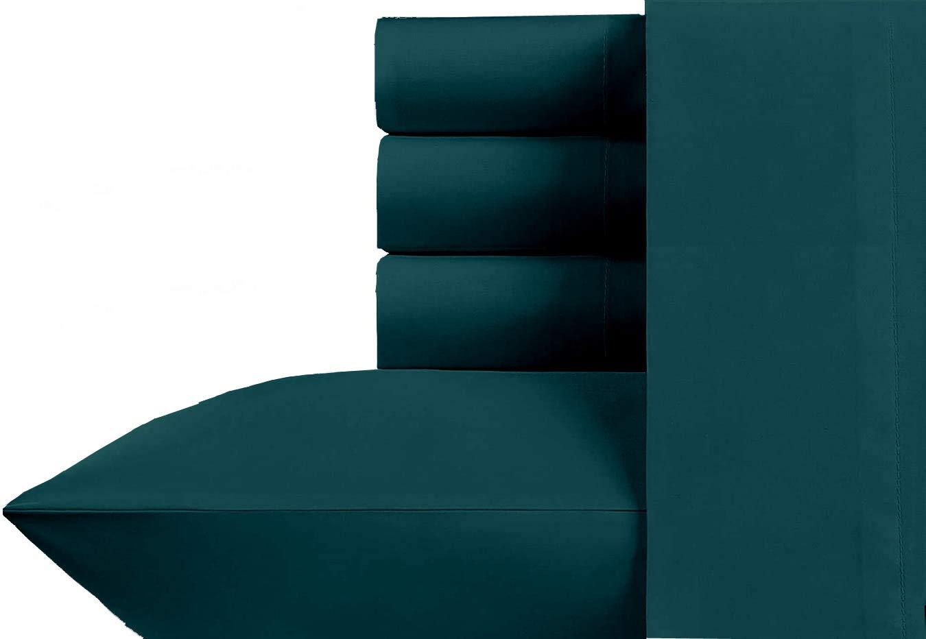 BeKind Online Split Cal-King Sheet Set for Adjustable Bed, 100% Egyptian Cotton 400 Thread Count, 24-Inch Extra Deep Pockets Split Calking Bedsheet with 2 Fitted, 1 Flat, 2 Pillow Cases, Sateen Weave - Teal Blue