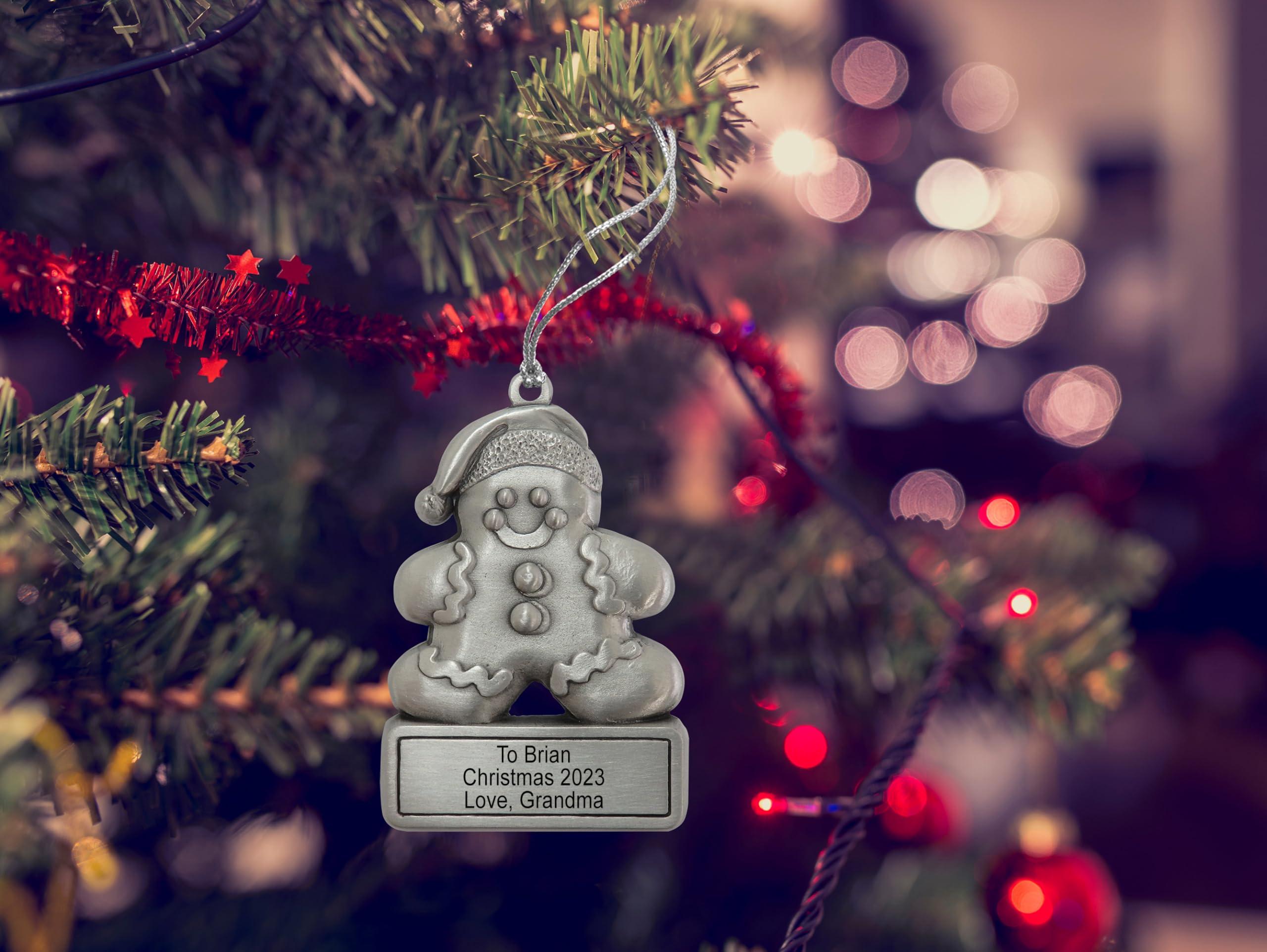 Indiana Metal Craft Indiana Metal Craft Gingerbread Man with Personalized Engraving Pewter Ornament for Christmas Decorations (2.75 Inches)