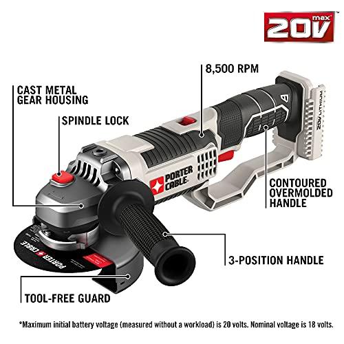 PORTER-CABLE PORTER-CABLE 20V MAX* Angle Grinder Tool, 4-1/2-Inch, Tool Only (PCC761B)