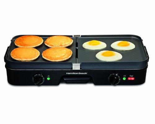 Hamilton Beach Hamilton Beach 3-in-1 Electric Indoor Grill + Griddle, 8-Serving, Reversible Nonstick Plates, 2 Cooking Zones with Adjustable Temperature (38546), Black