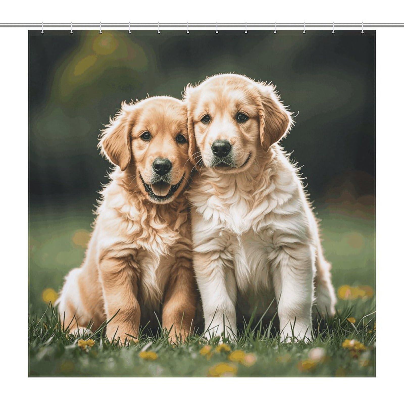 Dwrepo Dwrepo Golden Retriever Dogs Puppies Pets Shower Curtain Washable Lightweight Bath Curtain with 12 Hooks Home Polyester Shower Curtain for Bathroom Bathtub Shower Stall 72 X 72 Inches