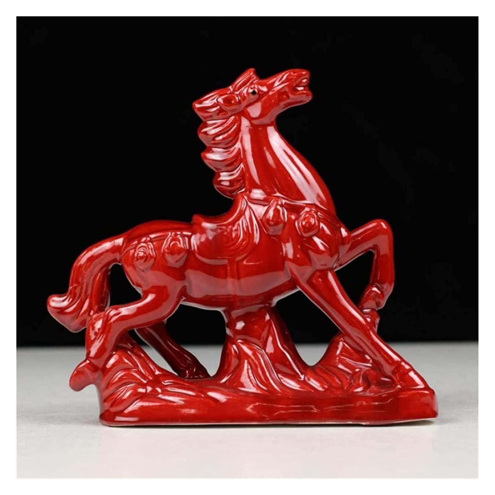 ALDEPO ALDEPO Sculpture Tabletop Sculptures Statue Figurine Ceramic Red Horse Living Room Horse Crafts Gift (Color : C)