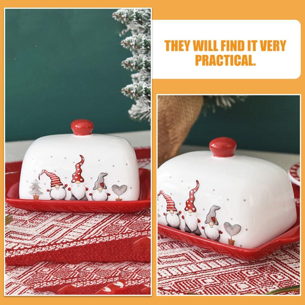 HOLIDYOYO HOLIDYOYO Ceramic Butter Dish with Lid Christmas Butter Holder Butter Keeper Butter Serving Tray with Cover Butter Crock for Countertop Kitchen Refrigerator