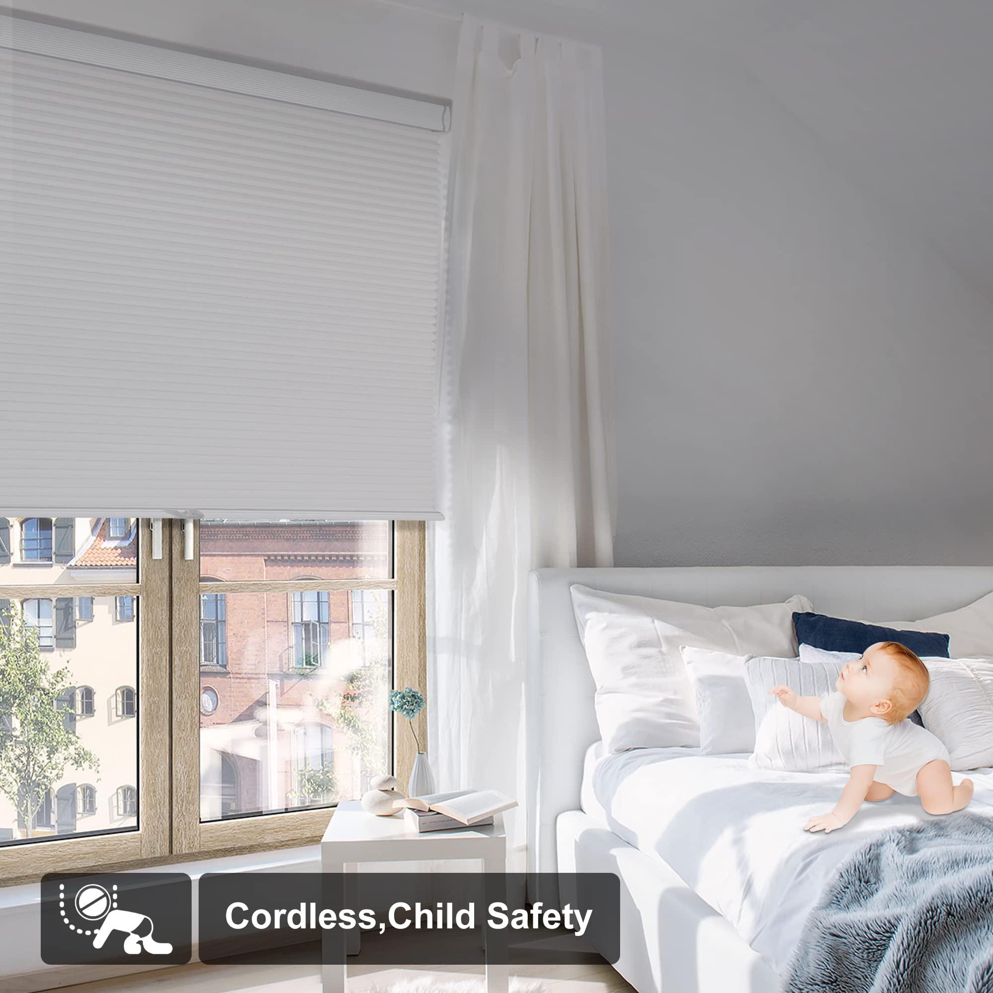 HOTSOON HOTSOON Cordless Cellular Shades Blackout Honeycomb Blinds for Windows Pull Down Room Darkening Cellular Blinds Thermal Insulated Windows Shades for Home Bedroom Office Door,White,19" W x 48" H