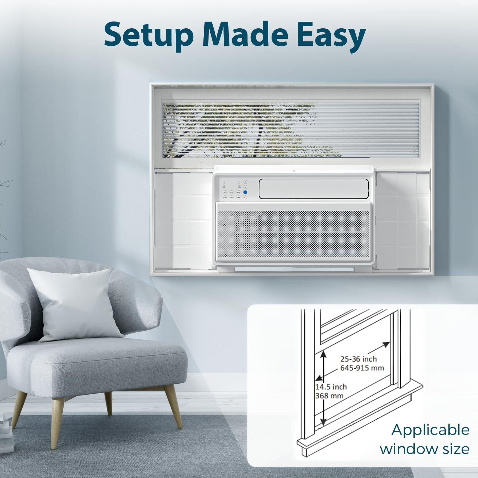 Antarctic Star Antarctic Star Window Air Conditioner, 12000BTU, Cools up to 450 Sq.Ft. 6 modes, 24H Timer, Remote Control, Full Window View Low Noise Quiet Operation, Adjustable Louvers, White