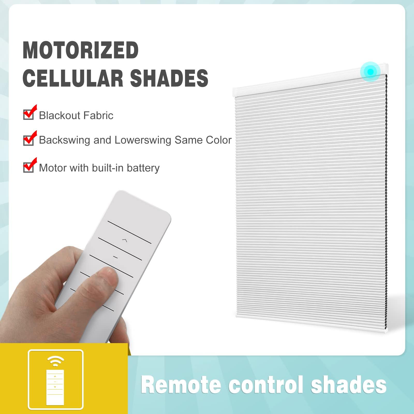 Changshade Motorized Cellular Blinds with Remote Control for Windows Custom, Motor Honeycomb Shade Customized Size Cordless, Electric Accordion Shades with Valance Cordless Privacy for Home, JZCMD-CET-WT-A