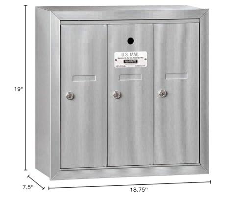 Salsbury Industries Salsbury Industries 3503ASU Surface Mounted Vertical Mailbox with 3 Doors and USPS Access, Aluminum