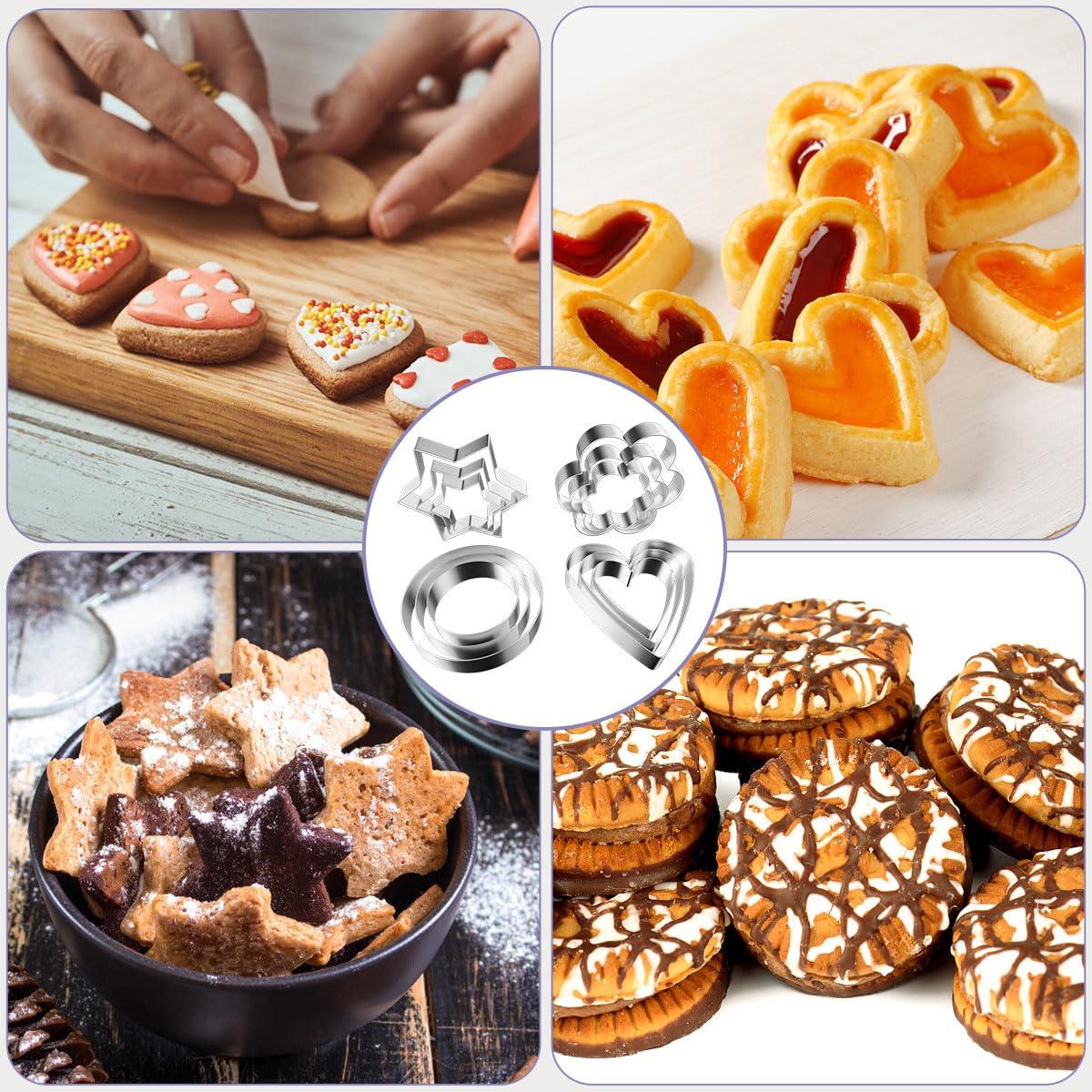 Quadafy 12Pcs Mini Cookie Cutters Shapes Set, Heart Round Flower Star Cookie Cutters, Stainless Steel Biscuit Cutter Tiny Fruit Vegetable Cutter