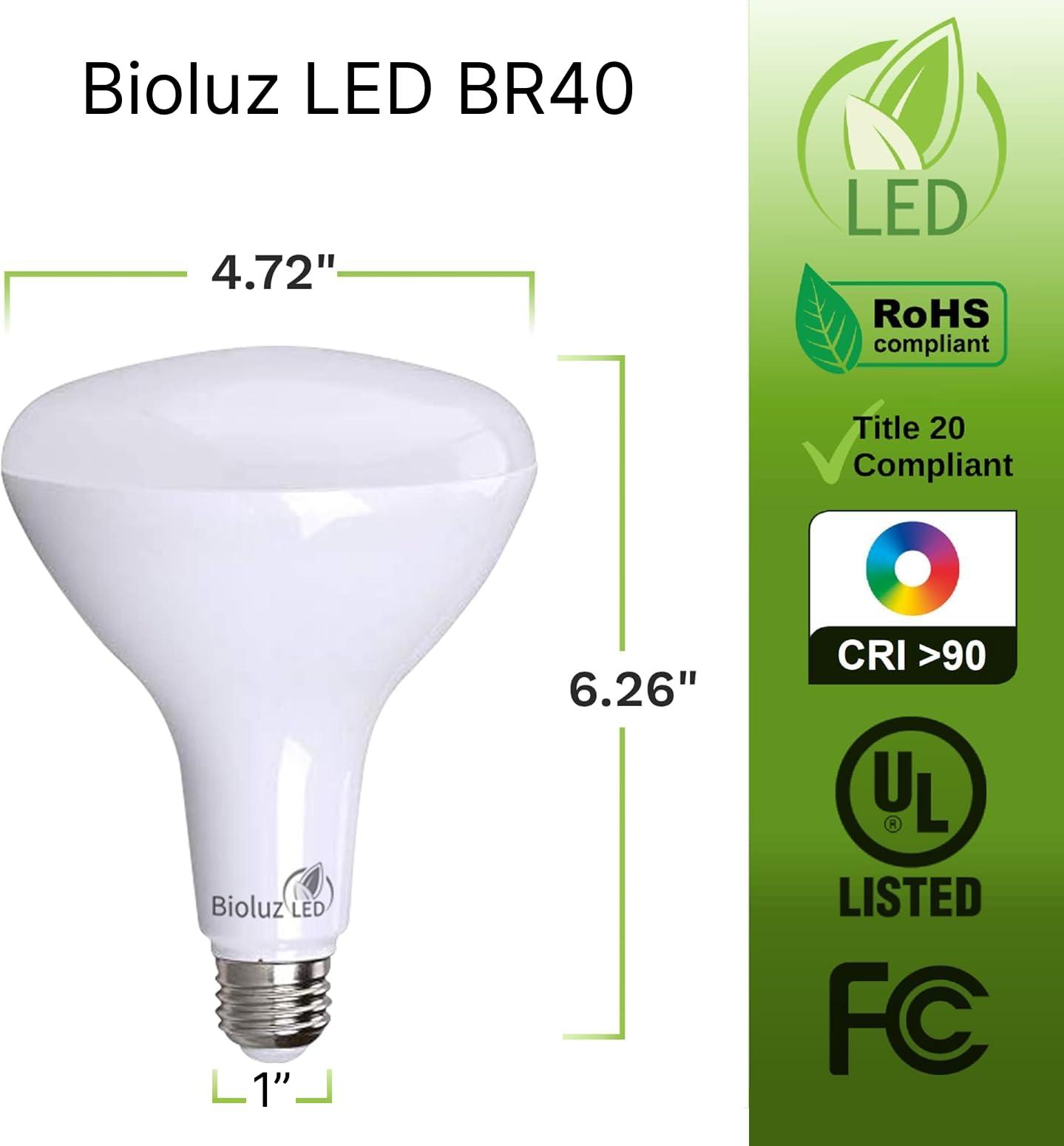 Bioluz LED Bioluz 4 Pack Brightest BR40 LED Light Bulb - 90 CRI Instant ON Warm White 2700K Light Bulbs 16W 1400 Lumen Indoor & Outdoor Lighting Smooth Dimmable Lightbulb UL Listed Title 20 Compliant