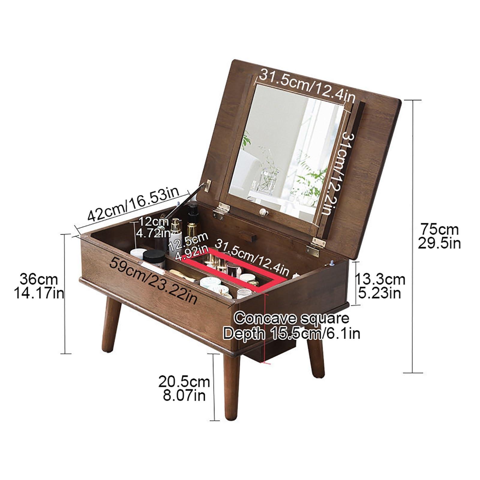 BAYTEWJX Small Vanity Table for Bedroom Vanity Desk with Mirror Makeup Vanity Table Front High-Definition Silver Mirror Large Storage Capacity Easy to Move Space-Saving for Women Girls Bedroom.(Walnut)