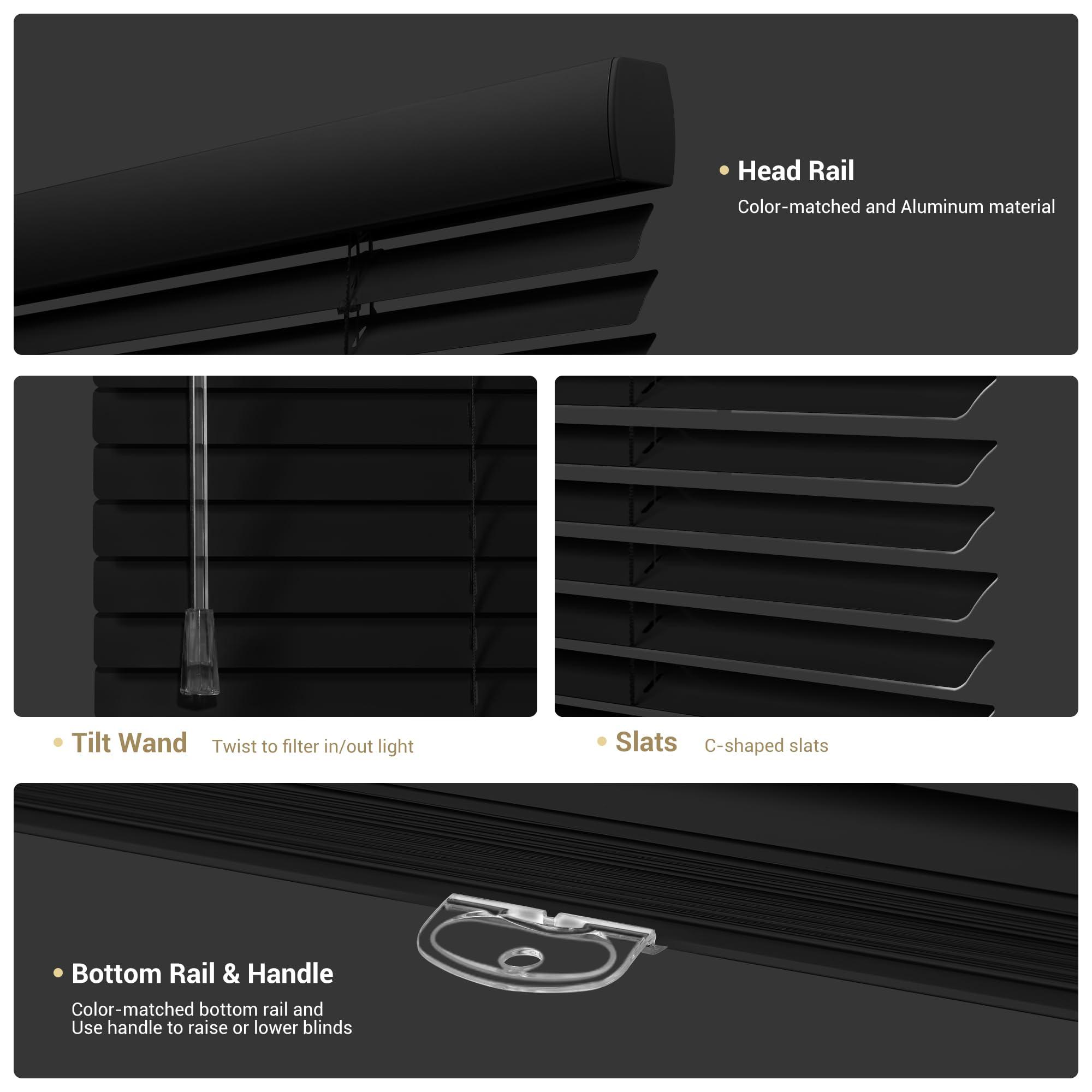 HOTSOON HOTSOON Aluminum Mini Blinds, 1" Slat Cordless Window Shades, Custom Horizontal Window Blinds Cut to Size Room Darkening Venetian Blinds for Windows Home Office Living Room,Black,37" W x 56" H