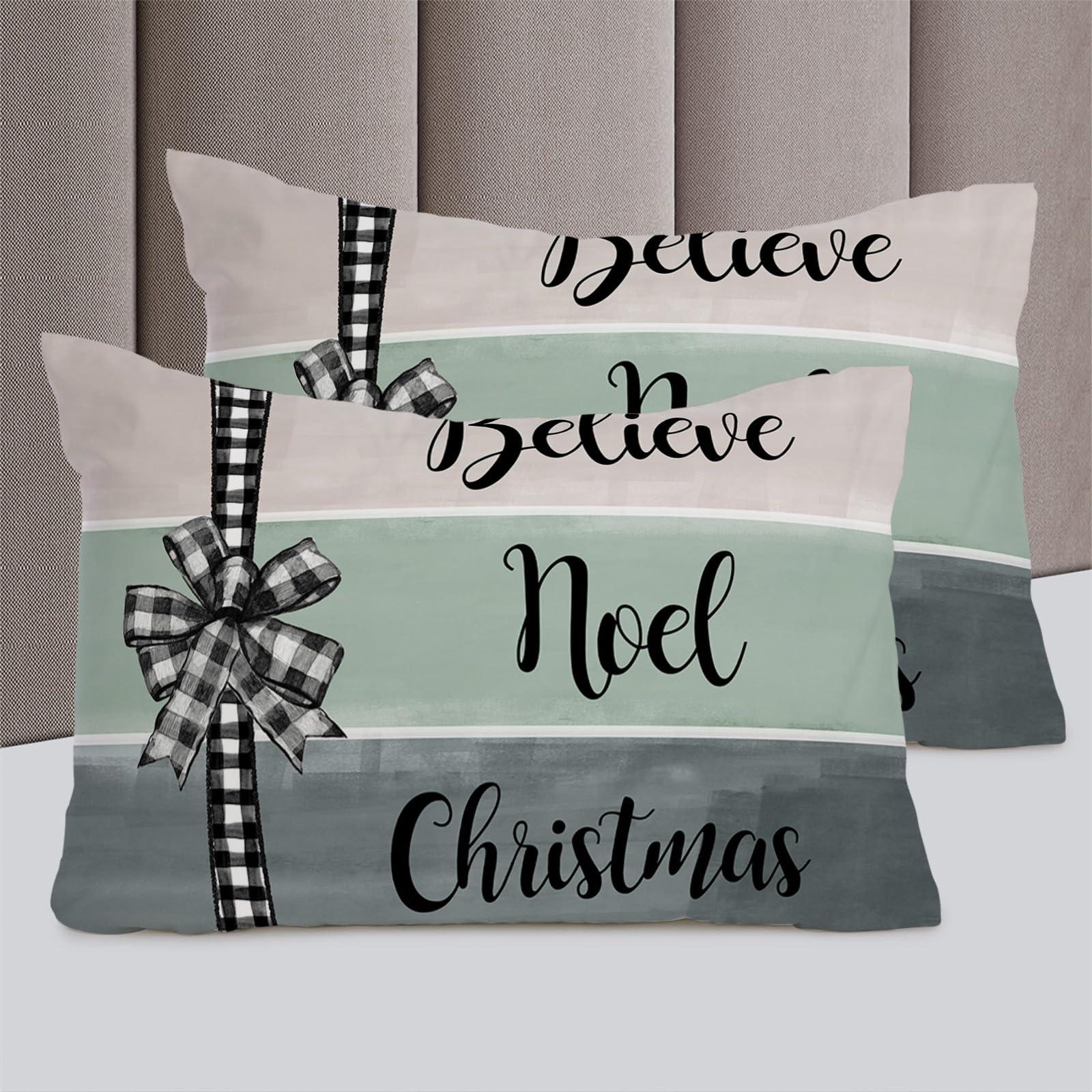 Debedcor Christmas Duvet Cover Cal. King Size, Beige Teal Grey Oil Painting Xmas Bow Knot Comforter Cover with Zipper Closure, 3 Piece Bedding Sets 1 Duvet Cover 90x106 Inches and 2 Pillow Shams