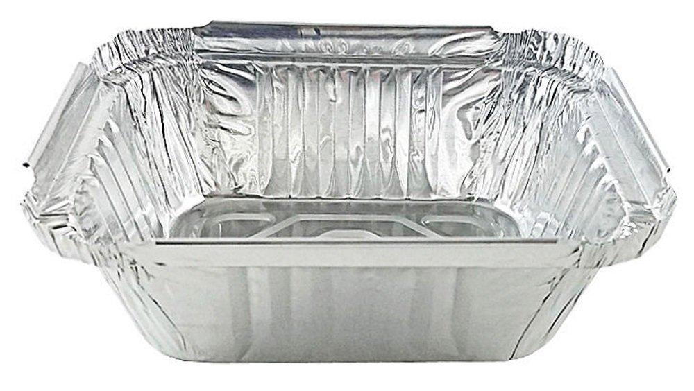 PACTOGO PACTOGO 1 lb. Oblong Deep Aluminum Foil Take-Out Pan with Board Lid Disposable Containers 5.56\" x 4.56\" x 1.62\" (Pack of 50 Sets)
