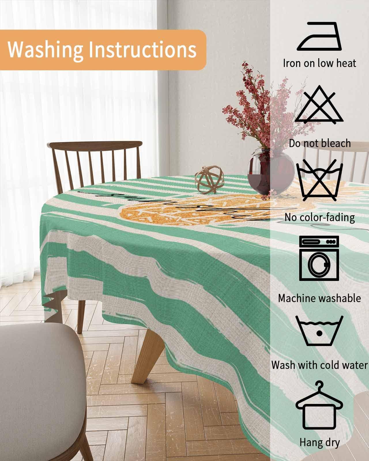 ZOE GARDEN Square Pineapple Tablecloth Waterproof & Stainproof Tablecloths, Wipeable Table Cloth Wrinkle-Free for Round/Rectangle/Oval/Square/Dining/Party/Wedding, Summer Shabby Chic Fruit Stripes 54x54