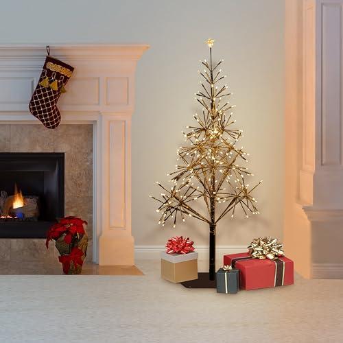 Alpine Corporation Alpine Corporation 53" H Indoor/Outdoor Artificial Christmas Tree with LED Lights, Gold, Christmas Decoration