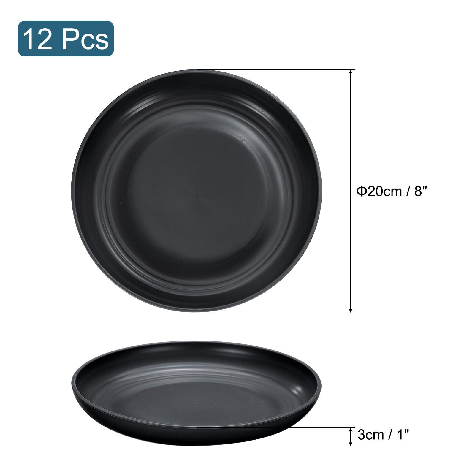 uxcell uxcell 12Pcs Plastic Plates Set, 8 Inch Unbreakable Dinner Plates Set Plastic Plates Reusable Dishwasher & Microwave Safe for Restaurants Kitchen Food Outdoor Camping, Black