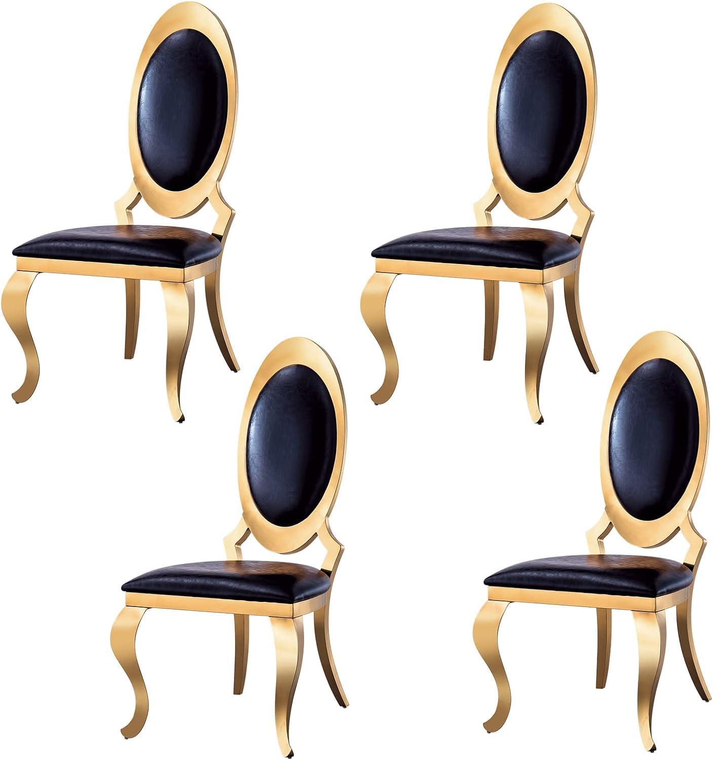 YiaFurio YiaFurio Set of 2 Dining Chairs Oval Back Upholstered Accent Chairs with Shiny Stainless Steel Legs PU Leather Cushion Seat Armless Kitchen Table Chairs for Living Room Meeting Room Dining Room