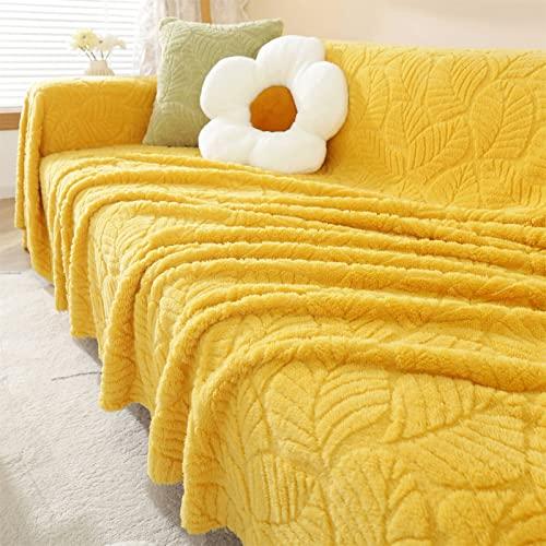 SPOUR Throws for Sofas Large Throws for Settees, Soft Cozy Warm Fluffy Jacquard Blanket for Couch Beds Sofa, Solid Color Sofa Throw Blanket (Yellow-A,180x130cm)