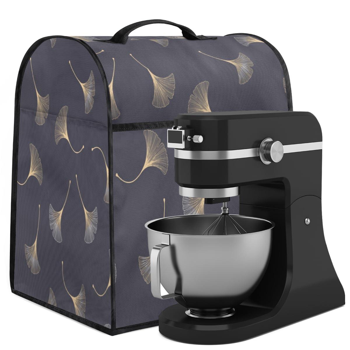Tavisto Leaf Art Stand Mixer Cover Kitchen Dust-Proof Mixer Cover Compatible with 6-8 Quarts Golden Gray Kitchen Aid Stand Mixer Waterproof Storage Cover with Handle and Pockets