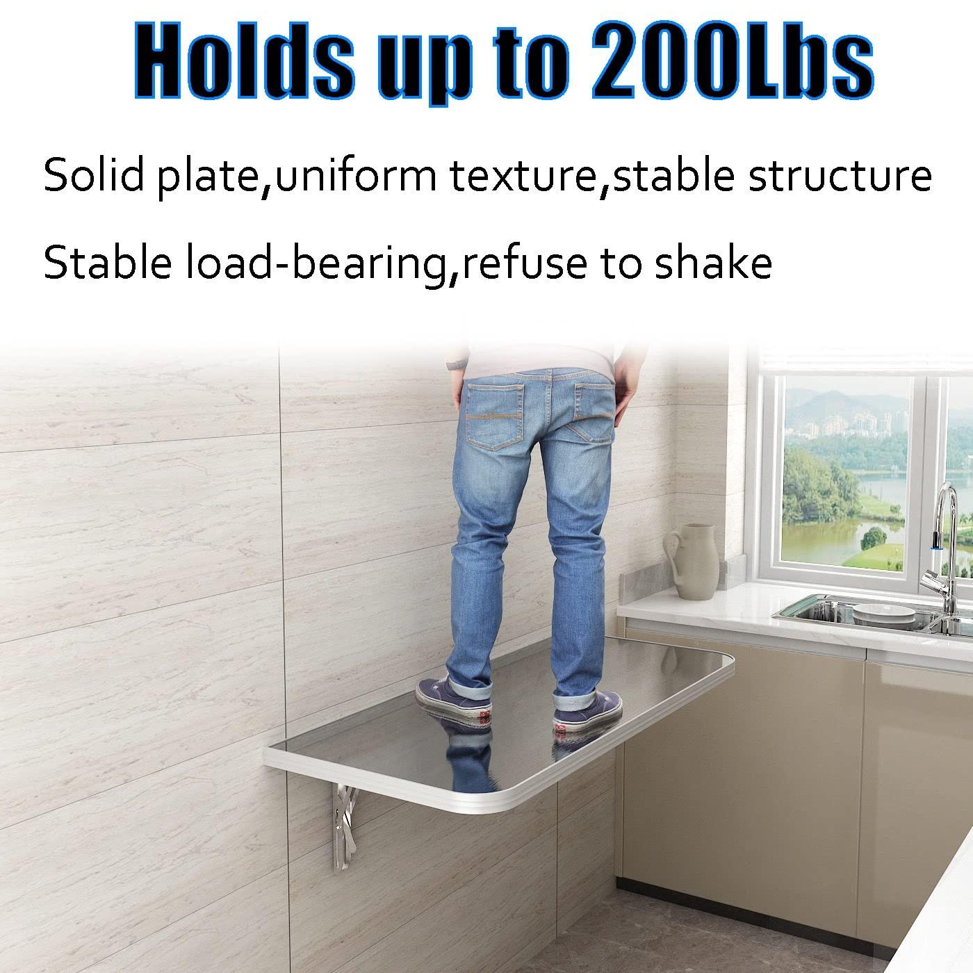 OTHZON OTHZON Breakfast Bar Table, Folding Wall Mounted Tables Fold-Down Wall Table Kitchen Drop Leaf Dining Table Work Table | Small Space Saving Hanging Table, Stainless Steel (Size : 31.4x11.8in)