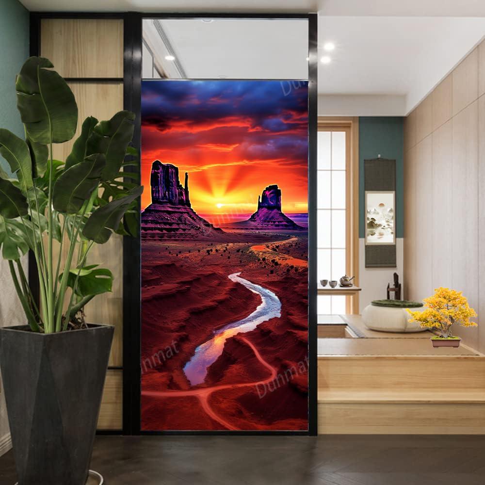 SOPIYRIO SOPIYRIO Fantasy Desert Stained Glass Window Film Beautiful Sky Sunset Monuments Privacy Window Film Non-Adhesive Glass Film Decorative Static Cling Film for Home Office 35.4Wx55.1L inch