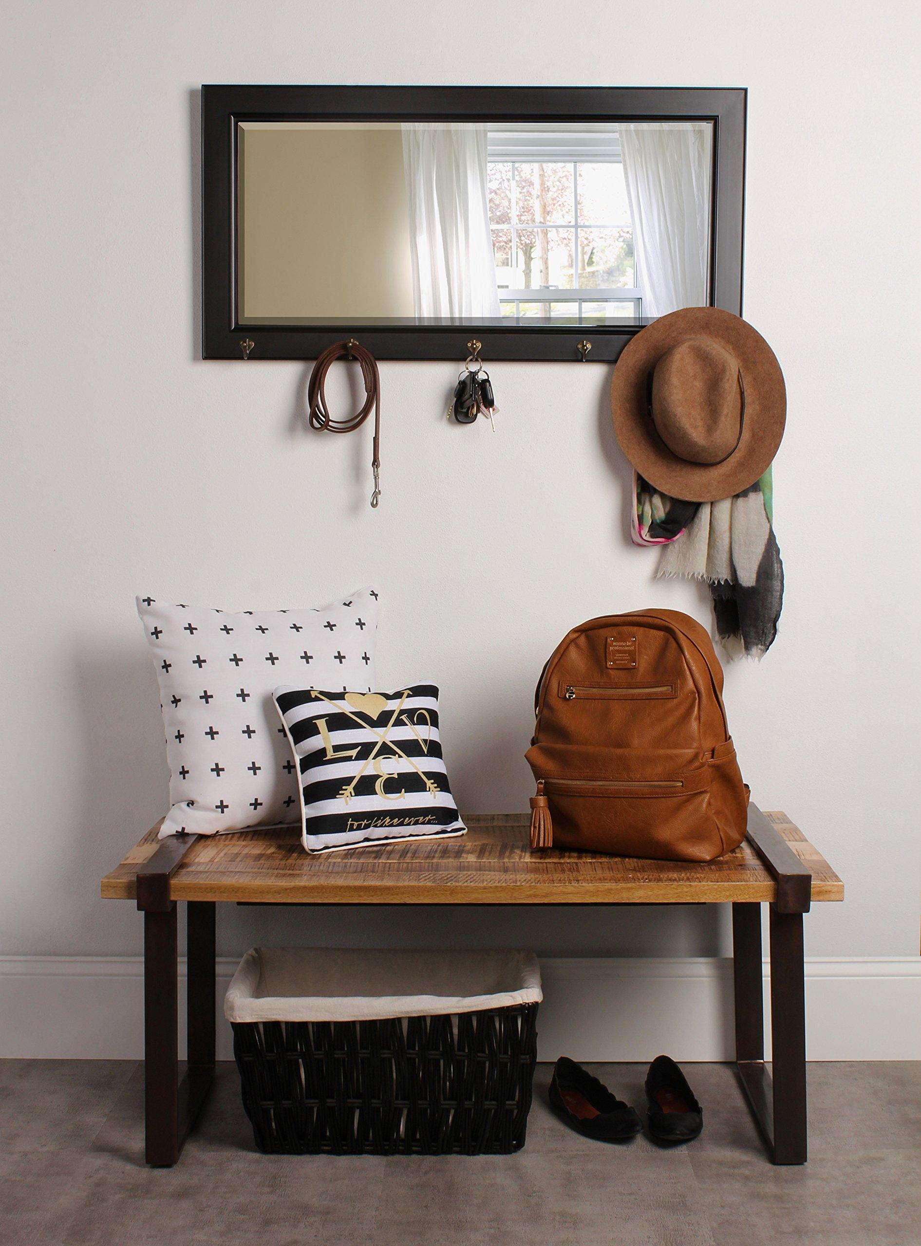 DesignOvation DesignOvation Kate and Laurel Pub Mirrors with 5 Metal Hooks, Black