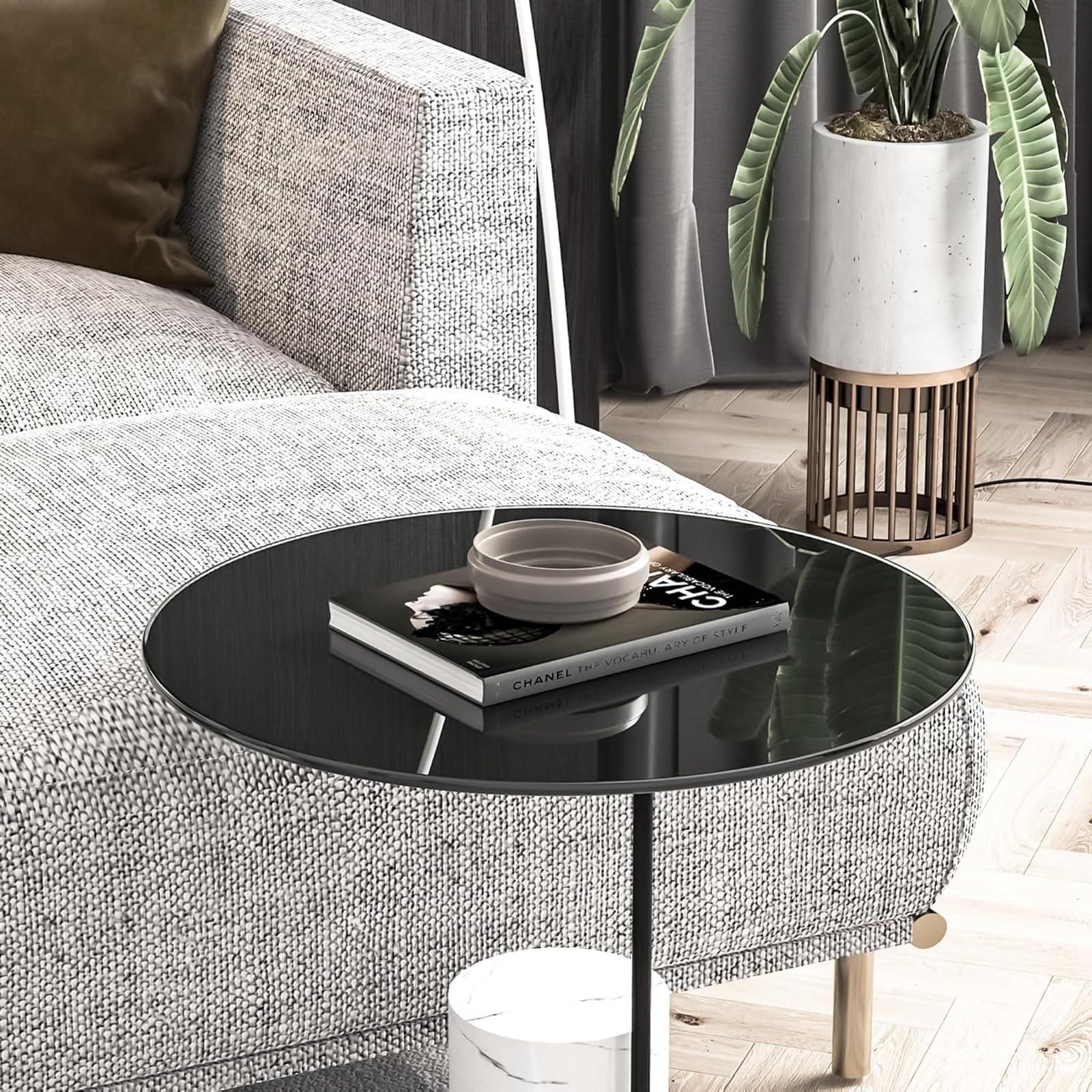 XCIVONTEX XCIVONTEX Round Tempered Glass Table Top Black - Round Glass Top, Exquisite and Beautiful Appearance Flat Polished Edge, Rotating Tray Glass Serving Plate(45CM(17.7IN))