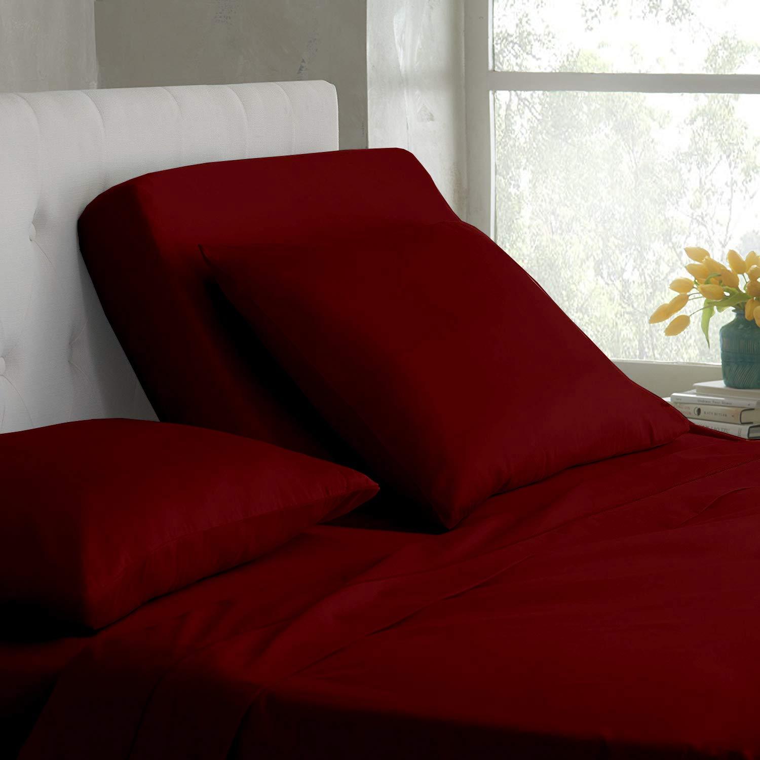 ARlinen ARlinen Split Queen Sheets for Adjustable Beds -Split Queen Sheet Sets- 15\" Deep Pocket Split Queen Bed Sheets- 5 PCs Sheet Set Split Queen Size, Bed Sheets Burgundy Solid, Split Queen Bedding Sets