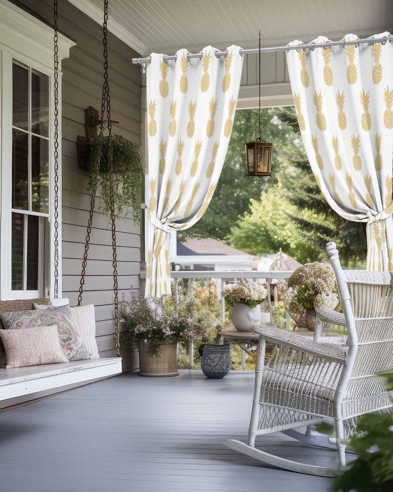 Hokiten Hokiten Summer Pineapple Outdoor Curtains for Patio, Waterproof Porch Curtain, Yellow Pineapple Fruits Grommet Privacy Drapes Curtains for Cabana, Deck, 1 Panel, 54" x 95"