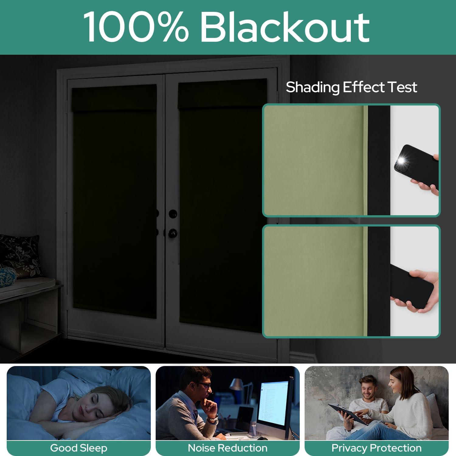 HOMEIDEAS HOMEIDEAS 100% Blackout French Door Curtains, Privacy Door Curtains for Window, 26 X 68 Inch Room Darkening Blinds, Thermal Insulated Window Shades for Bedroom, 1 Panel, Sage Green