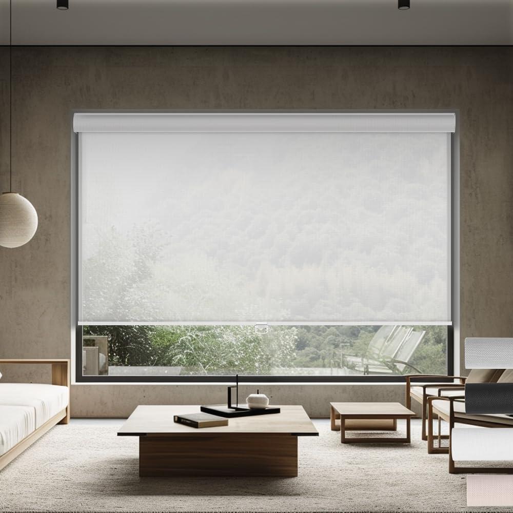 Sulugood Sulugood Light Filtering Roller Shades for Windows Cordless Solar Roller Blinds 10% Openness with Cassette Valance Room Darkening & Heat Insulated Window Shades for Home Office,Off White,65"W x 84"H