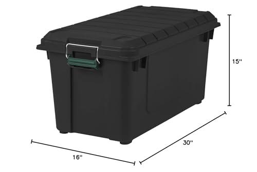 IRIS USA Remington 21 Gallon Loackable WEATHERTIGHT Storage Totes with Lids, Heavy-Duty Durable Stackable Containers, Green Lid, Large Garage Organizing Bins, Rugged Sturdy Equipment Utility Tool Box