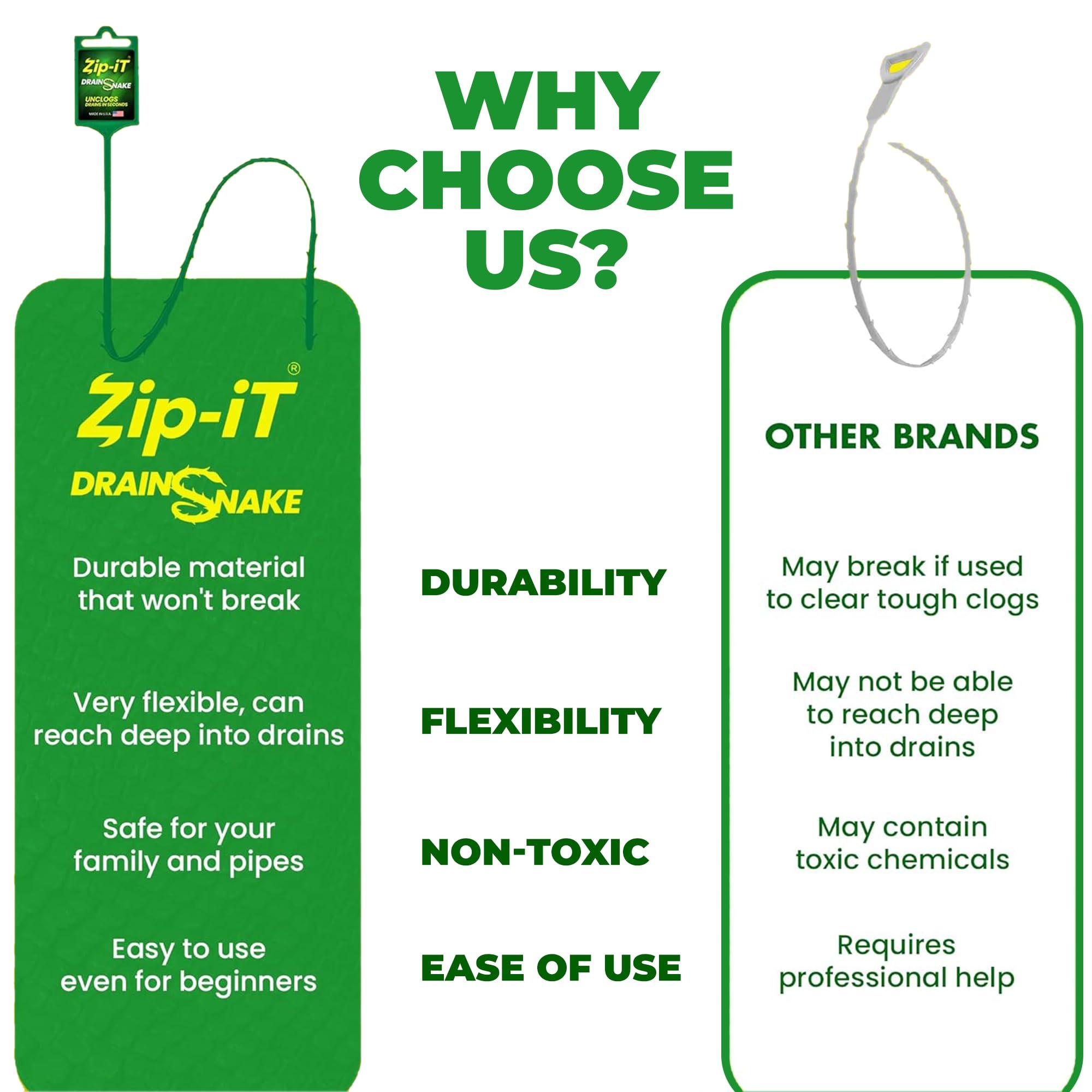 Zip-It The original Zip-It Hair Clog Remover 25-inch Overall Length Drain Snake Cleaner (3-Pack), Unclog Your Sink, Shower, & Tub Drain In Seconds Non-toxic, Made in the USA