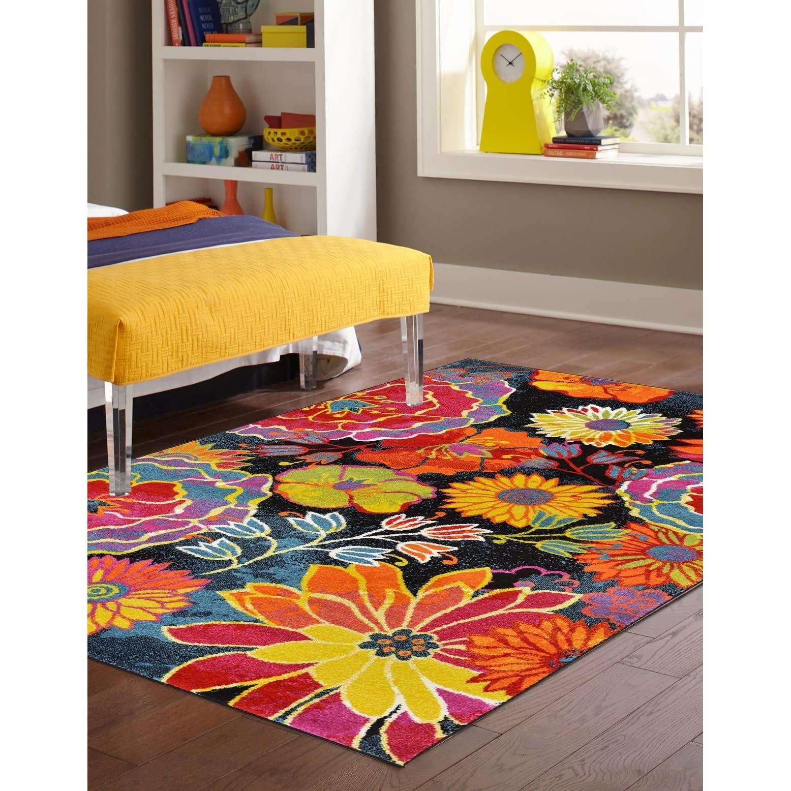 Overstock Overstock Country & Floral Noach Collection Area Rug 8'x10' - Black
