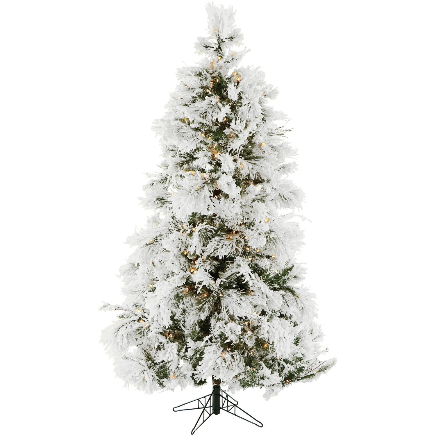 Christmas Time Christmas Time 6.5-Ft. Prelit Frosted Fir Snowy Artificial Christmas Tree with Dual Multi-Color & Warm White LED String Lights, Realistic PVC, Holiday Decor for Home and Office