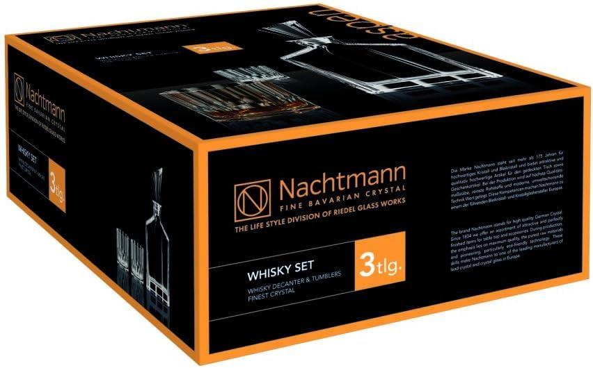 Nachtmann - The Life Style Division of Riedel Glas Nachtmann Aspen collection Decanter Set with Stopper and 2 Whisky Tumblers, Dishwasher safe clear crystal glass made for bourbon, scotch, vodka, tequila, wine, great for gift for men,