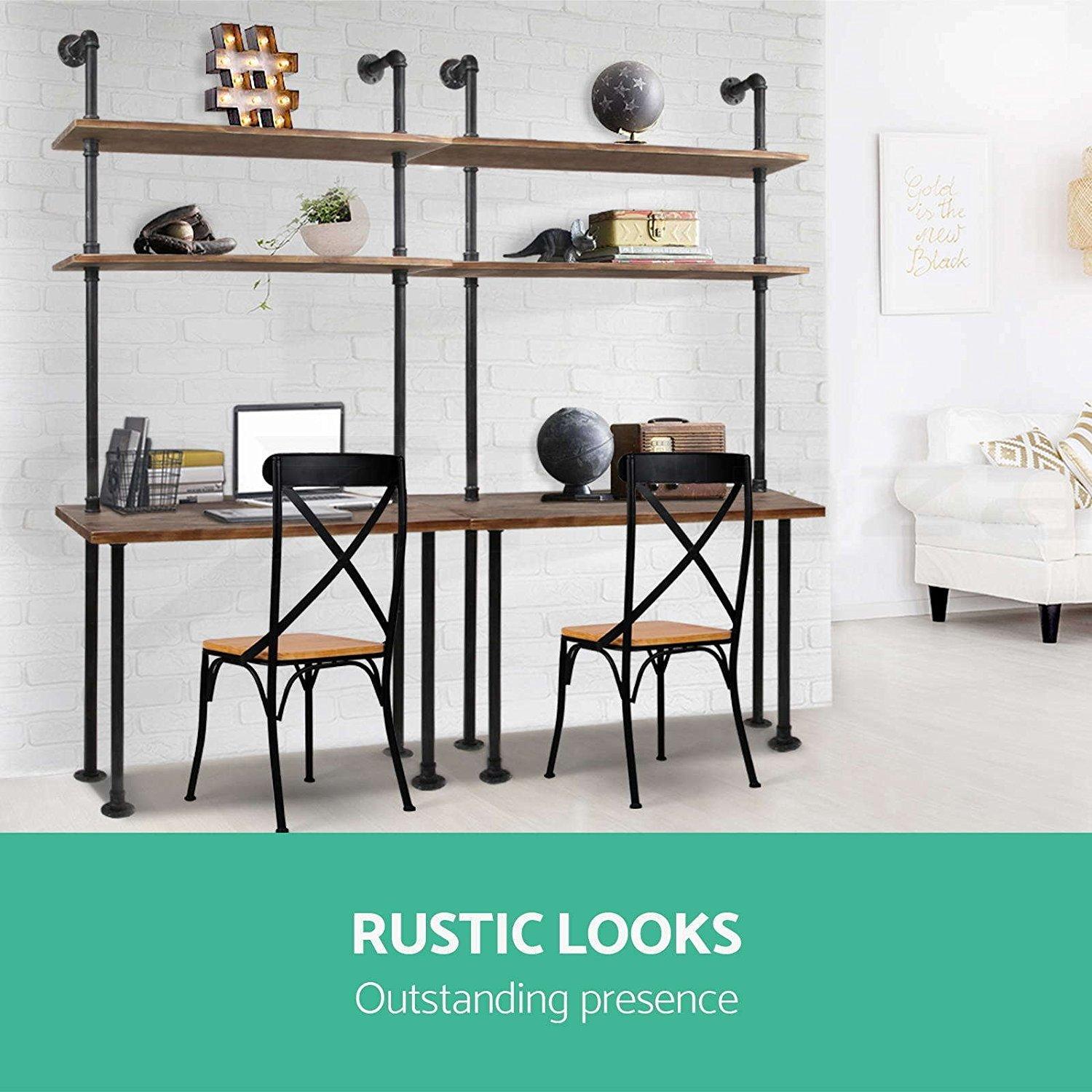 LOKKHAN LOKKHAN 79-inch Industrial Laptop Desk Solid Wood Computer Desk Wall Pipe Desk with Shelves Computer Table for Home Office (L:40 inch)