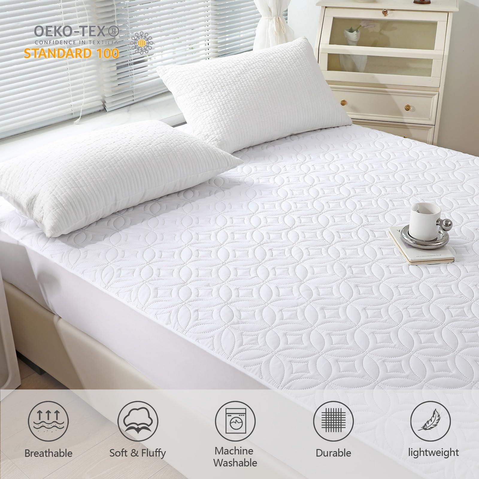 FELTYBED FELTYBED King Size Waterproof Mattress Protector, Soft Bed Mattress Cover King, Breathable Mattress Pad Cover with Deep Pocket 6"- 15", Noiseless Washable White