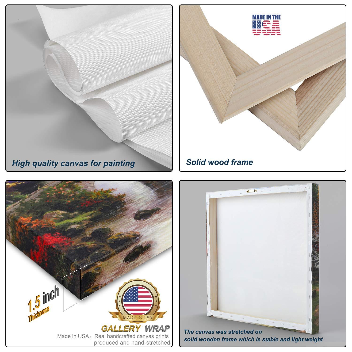 Denozer Denozer - 3 Panels Canvas Wall Art Thomas Kinkade Garden Landscape Oil Painting for Home Decor Stretched and Framed Ready to Hang - 18"x24"x3 Panels Wall Decor