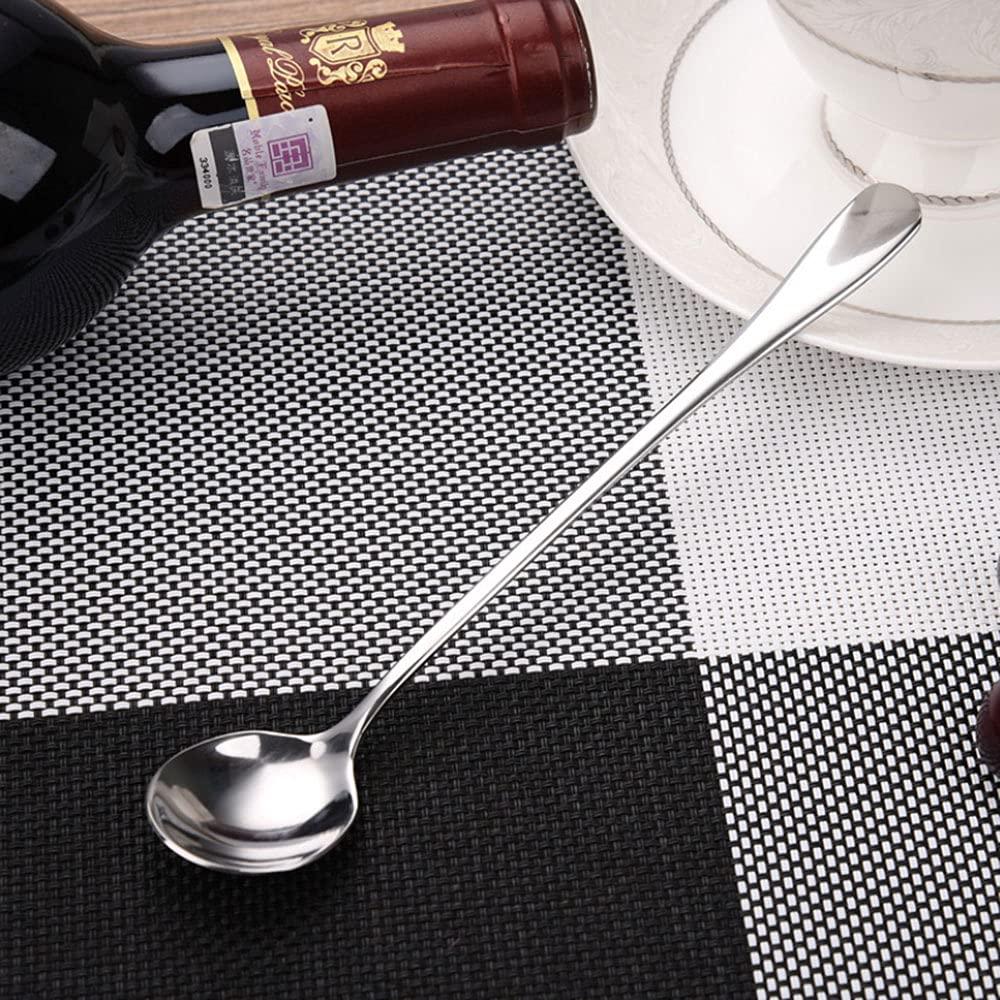 SagaSave SagaSave 5 Pcs Long Handle Spoon Coffee Stirrer Stainless Steel Iced Teaspoon for Milks Tea Mixing Cocktail Stirring Cold Drink (Round Head Spoon)