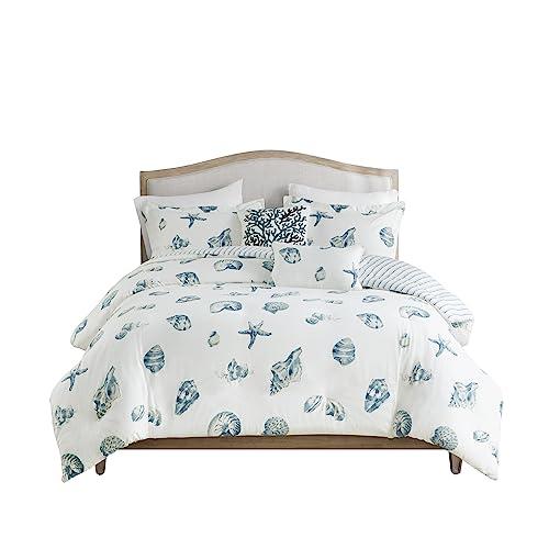 Harbor House Harbor House 100% Cotton Duvet Cover, Seashells Duvet Cover Set – Light Weight Bed Comforter Covers, Beach House Blue Ivory Full/Queen (90"x90") 3 Piece