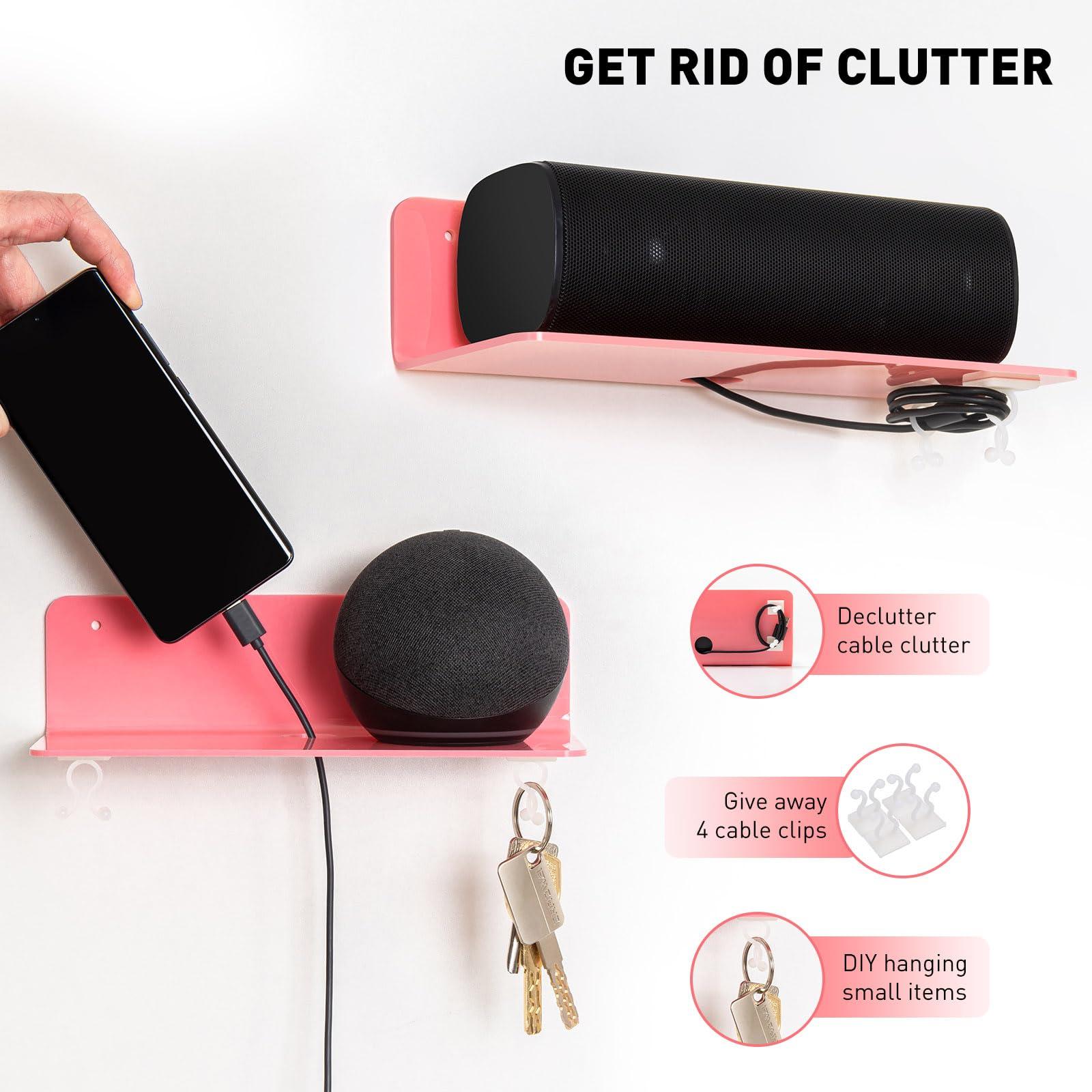 OAPRIRE OAPRIRE Pink Acrylic Floating Shelves Set of 2 - Easily Expand Wall Space - Small Wall Shelf with Strong Adhesive for Bedroom, Kids' Room, Bathroom, etc